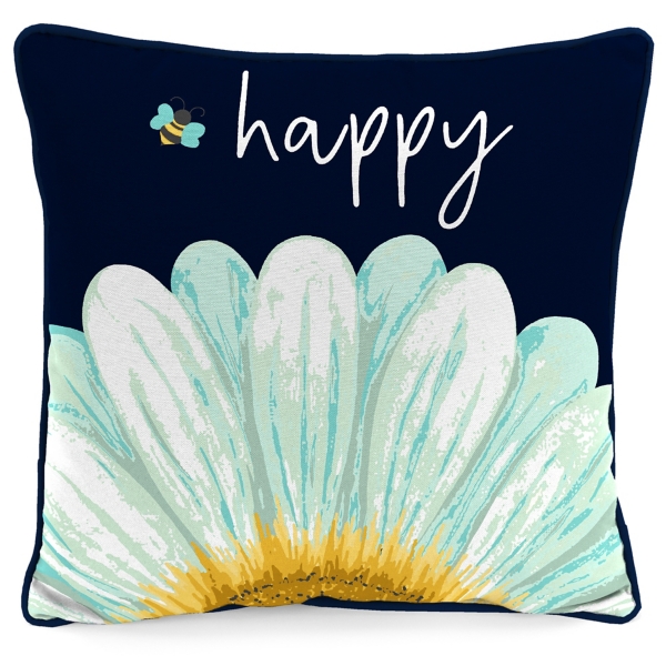 Blue & Yellow Bee Happy Outdoor Pillow