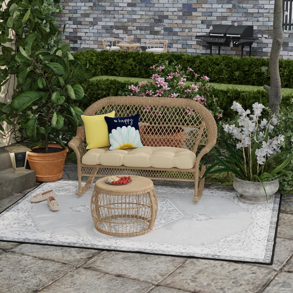 Blue & Yellow Bee Happy Outdoor Pillow