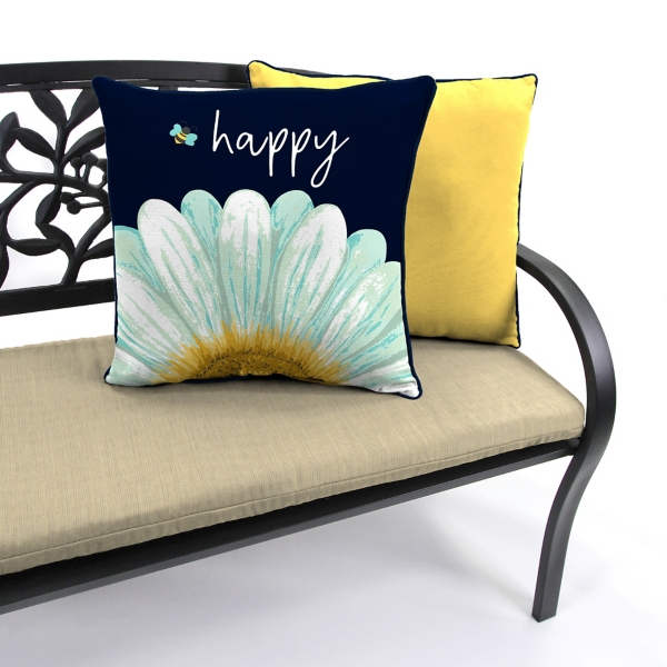 Blue & Yellow Bee Happy Outdoor Pillow