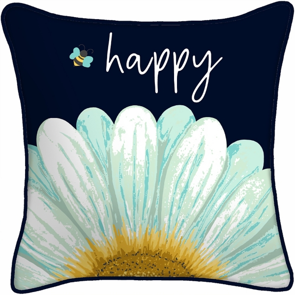 Blue & Yellow Bee Happy Outdoor Pillow