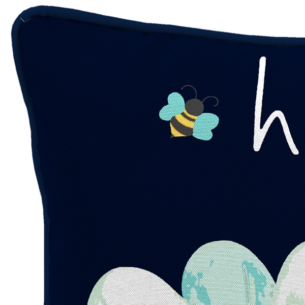 Blue & Yellow Bee Happy Outdoor Pillow