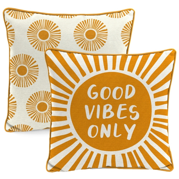 Gold Good Vibes Only Sunny Outdoor Pillow