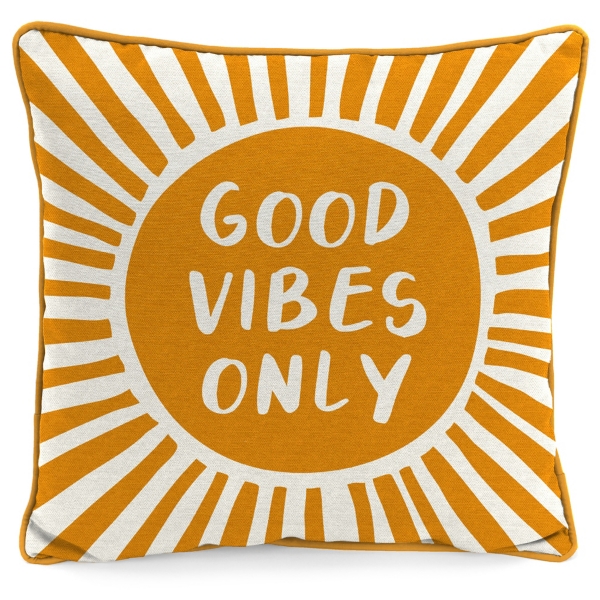 Gold Good Vibes Only Sunny Outdoor Pillow
