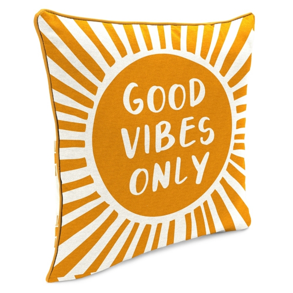 Gold Good Vibes Only Sunny Outdoor Pillow