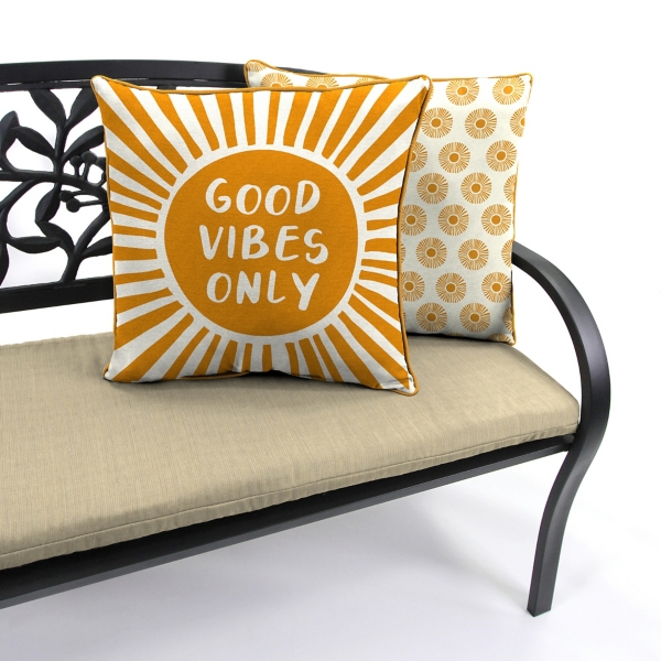 Gold Good Vibes Only Sunny Outdoor Pillow
