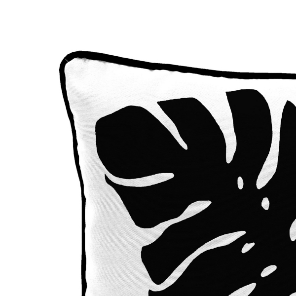 Black and White Palm Leaf Outdoor Pillow