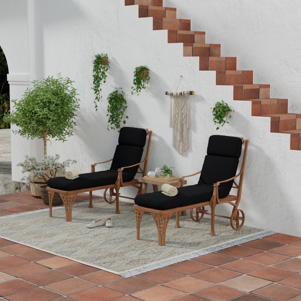 Black Canvas French Edge Outdoor Chaise Cushion