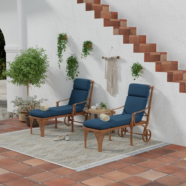 Indigo Canvas French Edge Outdoor Chaise Cushion