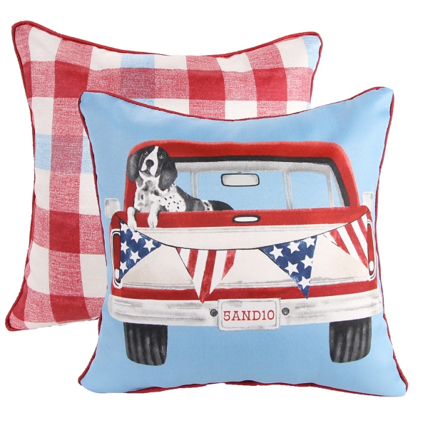 Dog in Truck and Plaid Outdoor Pillows, Set of 2