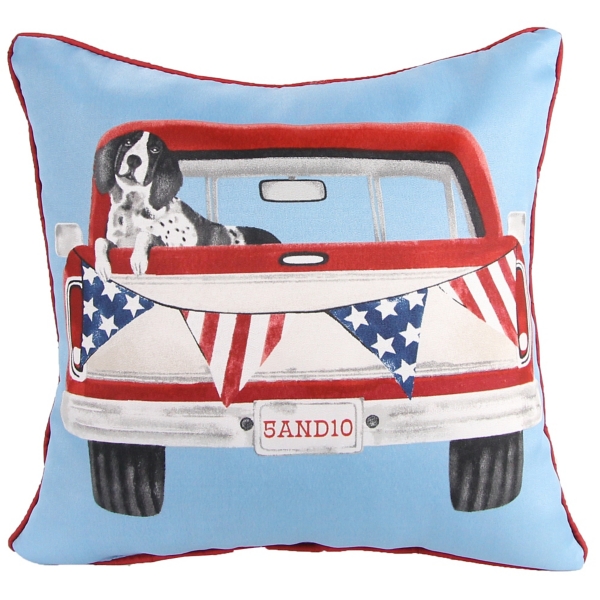 Dog in Truck and Plaid Outdoor Pillows, Set of 2