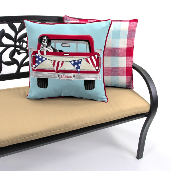 Dog in Truck and Plaid Outdoor Pillows, Set of 2