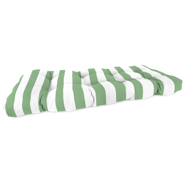 Green Stripes Tufted Canvas Outdoor Bench Cushion