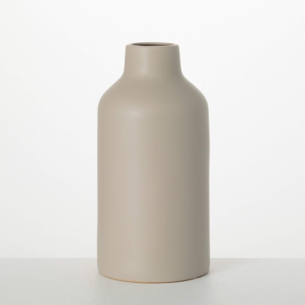 Matte Gray Ceramic Bottle Vase, 12 in.