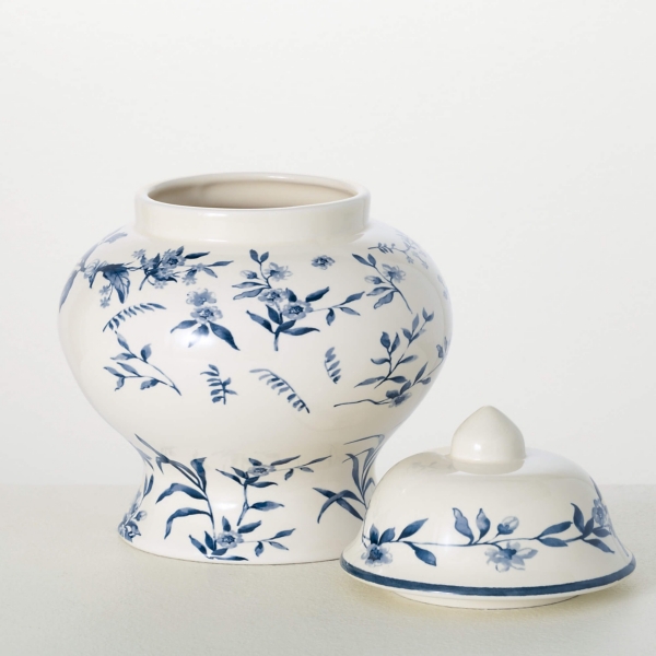 Blue Floral Ceramic Ginger Jar