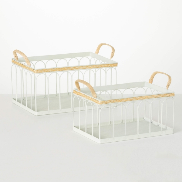White Wired Metal Baskets, Set of 2