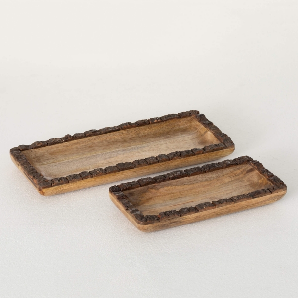 Natural Live Edge Wood Trays, Set of 2