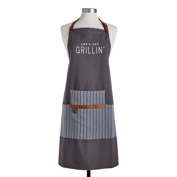 Gray Striped Let's Get Grillin' Apron