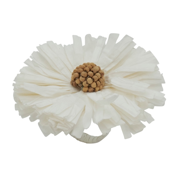 White Raffia Flower Napkin Rings, Set of 4