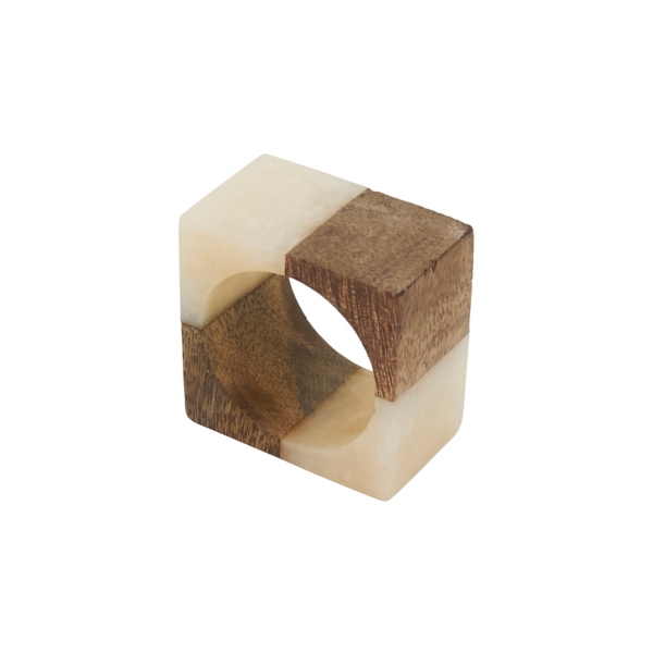 Cream Wood and Resin Square Napkin Rings, Set of 4