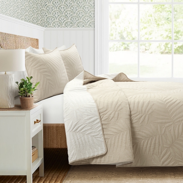 Neutral Leaf Reversible 3-pc. Cali King Quilt Set