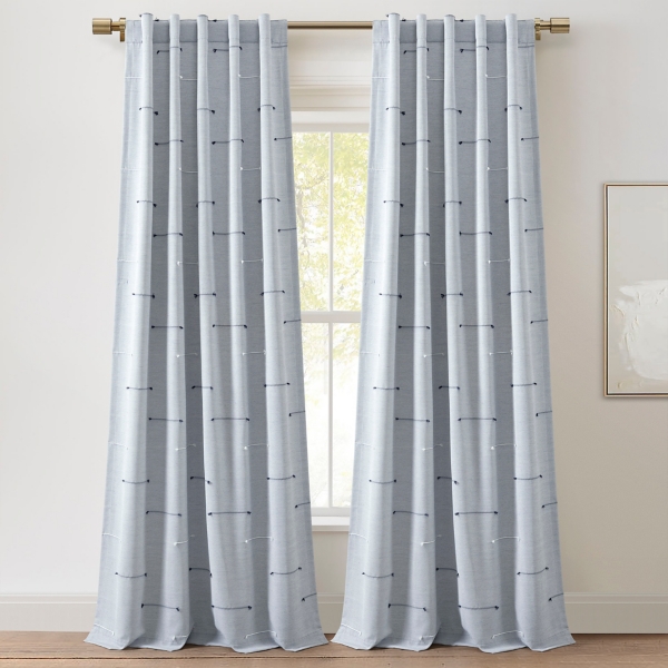 Blue Clipped Stripe Curtain Panel Set, 84 in.