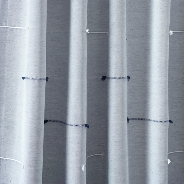 Blue Clipped Stripe Curtain Panel Set, 84 in.