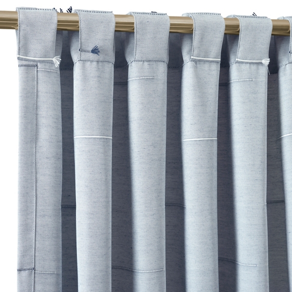 Blue Clipped Stripe Curtain Panel Set, 84 in.