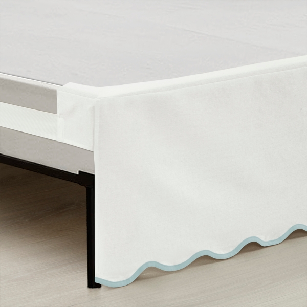 White Blue Scalloped Coastal Queen Bed Skirt