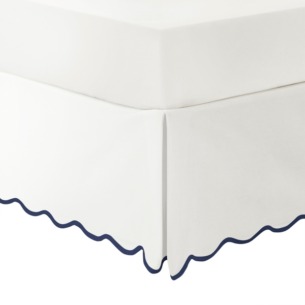 White Navy Scalloped Coastal Queen Bed Skirt