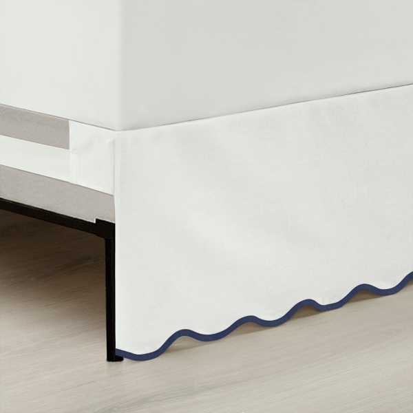 White Navy Scalloped Coastal Queen Bed Skirt