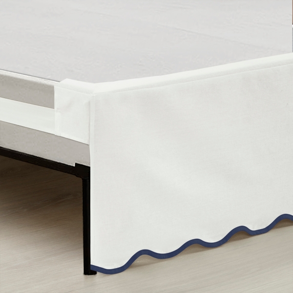 White Navy Scalloped Coastal Queen Bed Skirt