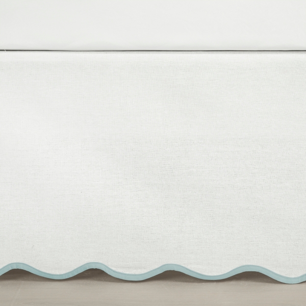 White Blue Scalloped Coastal King Bed Skirt