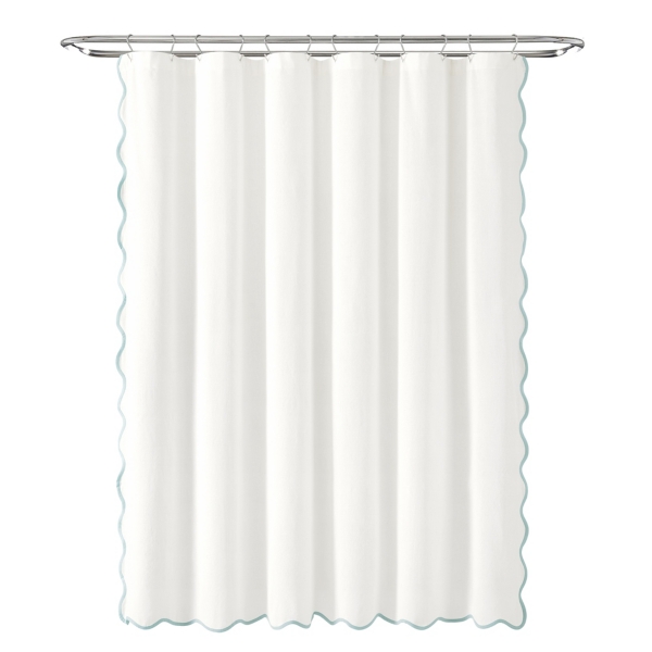 White Blue Scalloped Coastal Shower Curtain | Kirklands Home