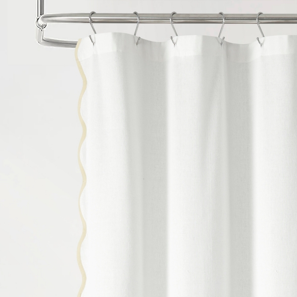 White Neutral Scalloped Coastal Shower Curtain