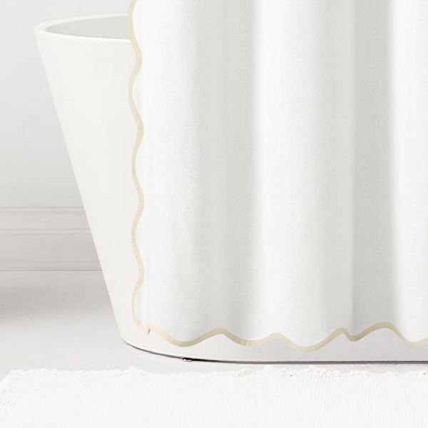 White Neutral Scalloped Coastal Shower Curtain