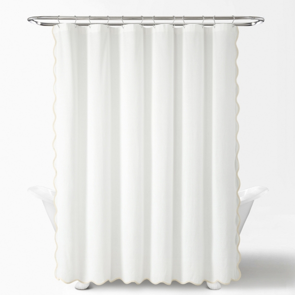 White Neutral Scalloped Coastal Shower Curtain