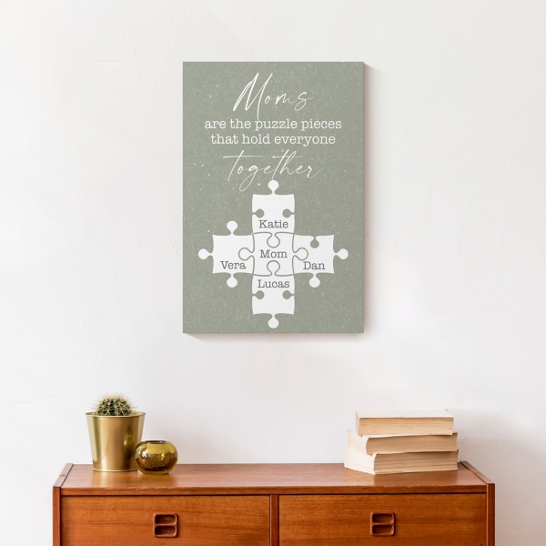Personalized Mom's Puzzle Pieces Canvas Art Print