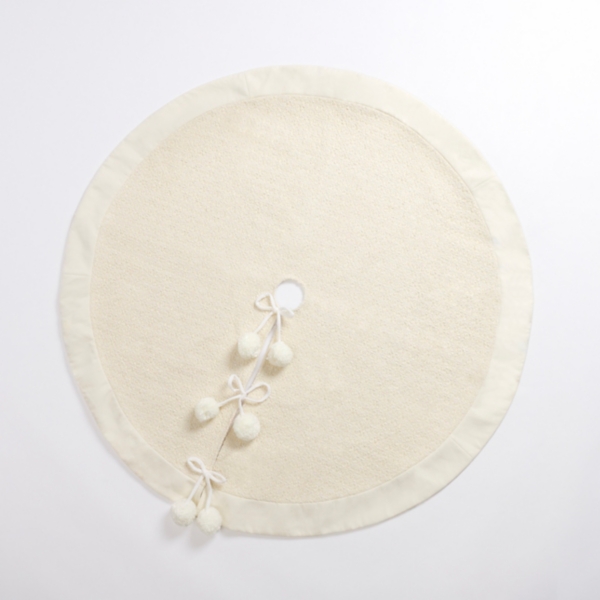 Cream Metallic Pom Pom Christmas Tree Skirt