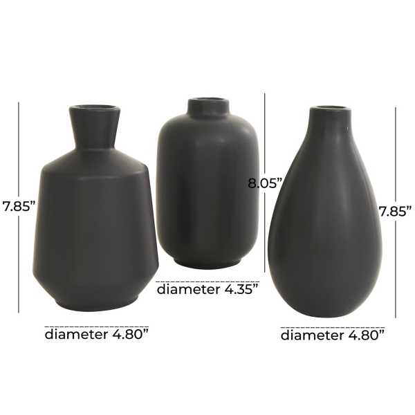 Black Ceramic Contemporary Vases, Set of 3