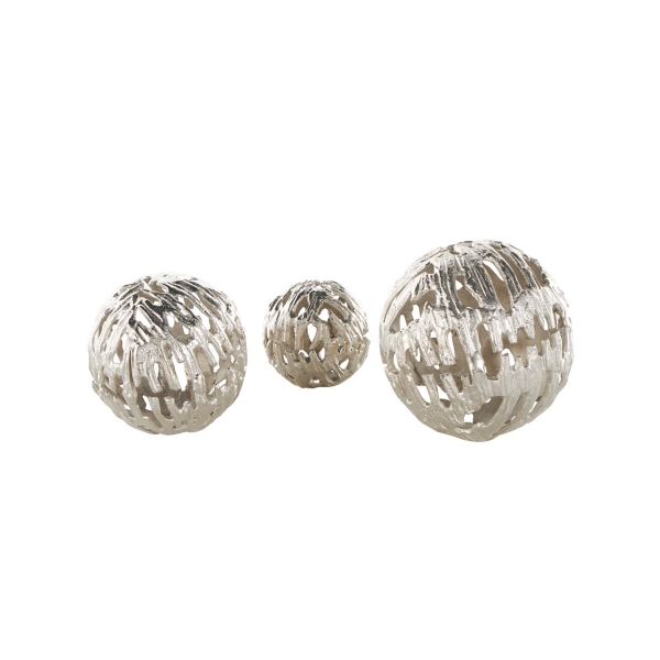 Silver Cut-Out Metal Orbs, Set of 3