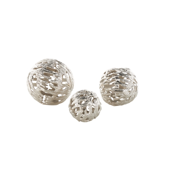 Silver Cut-Out Metal Orbs, Set of 3