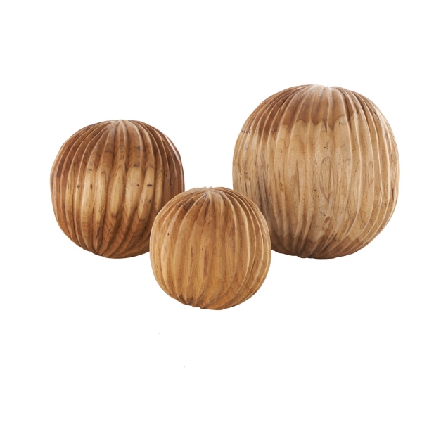 Brown Teak Wood Carved Orbs, Set of 3  Kirklands Home