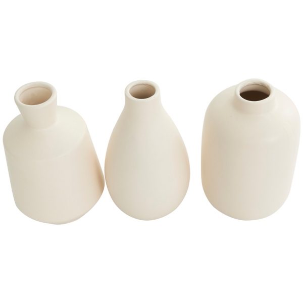 White Minimalist Ceramic Vases, Set of 3