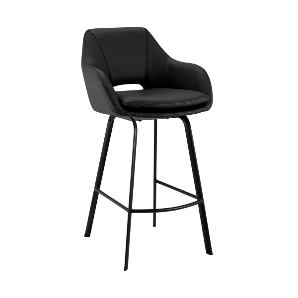 Black Faux Leather Aura Swivel Bar Stool | Kirklands Home