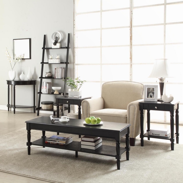 Black French Country Half Round Console Table