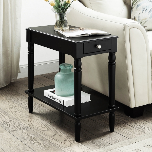 Black French Country Single Drawer Accent Table