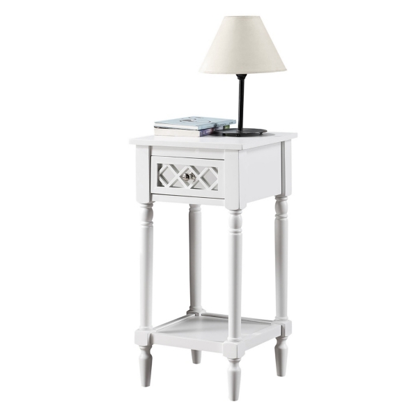 White Mirrored Drawer Square Accent Table