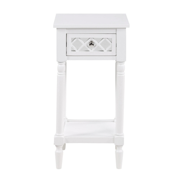 White Mirrored Drawer Square Accent Table