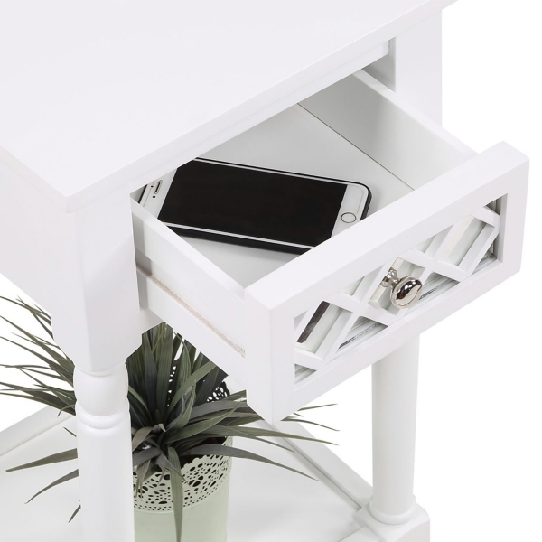White Mirrored Drawer Square Accent Table
