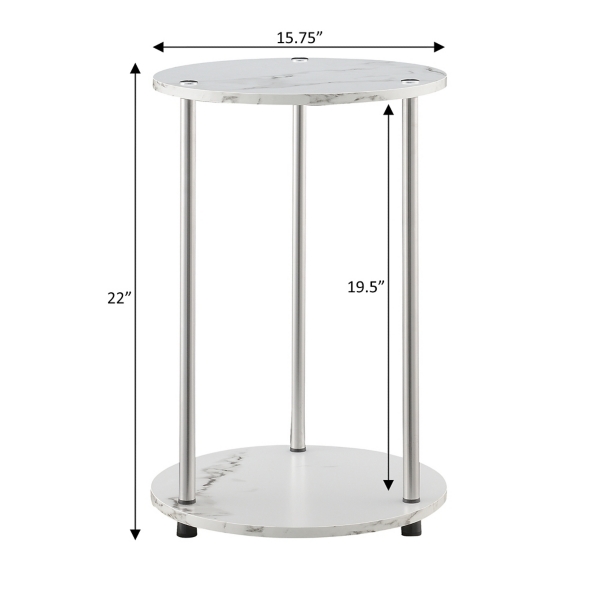 White Marble Two Tiered Metal Accent Table